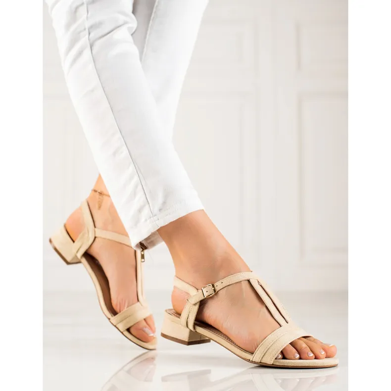 Klassieke suède VINCEZA sandalen beige