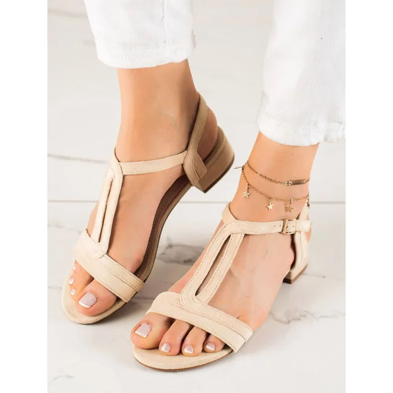 Klassieke suède VINCEZA sandalen beige