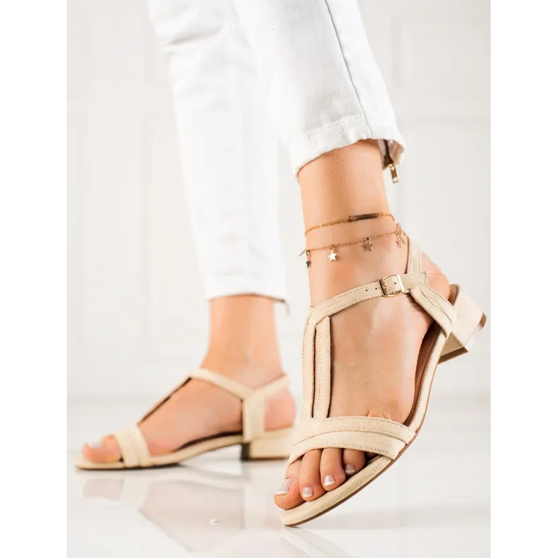 Klassieke suède VINCEZA sandalen beige